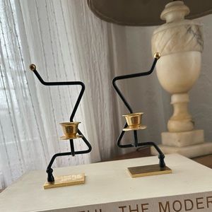 Vintage unique Karshi gold plated brass candlestick holder